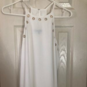 White Sleeveless Blouse Gold Grommets